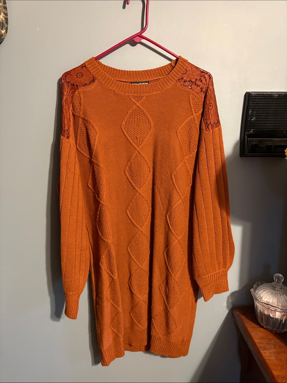 SHEIN Rust Orange Cable Knit Long Sleeve Dress